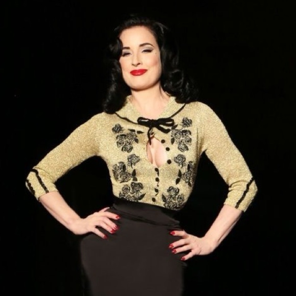 Wheels and Dollbaby Retired Limited Edition Gold Dita Cardigan, Sz 6 US